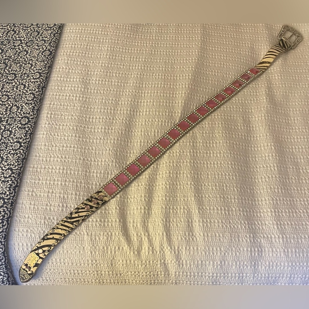 Vintage Wholesale by Atlas Pink and Silver Zebra Belt with Rhinestones